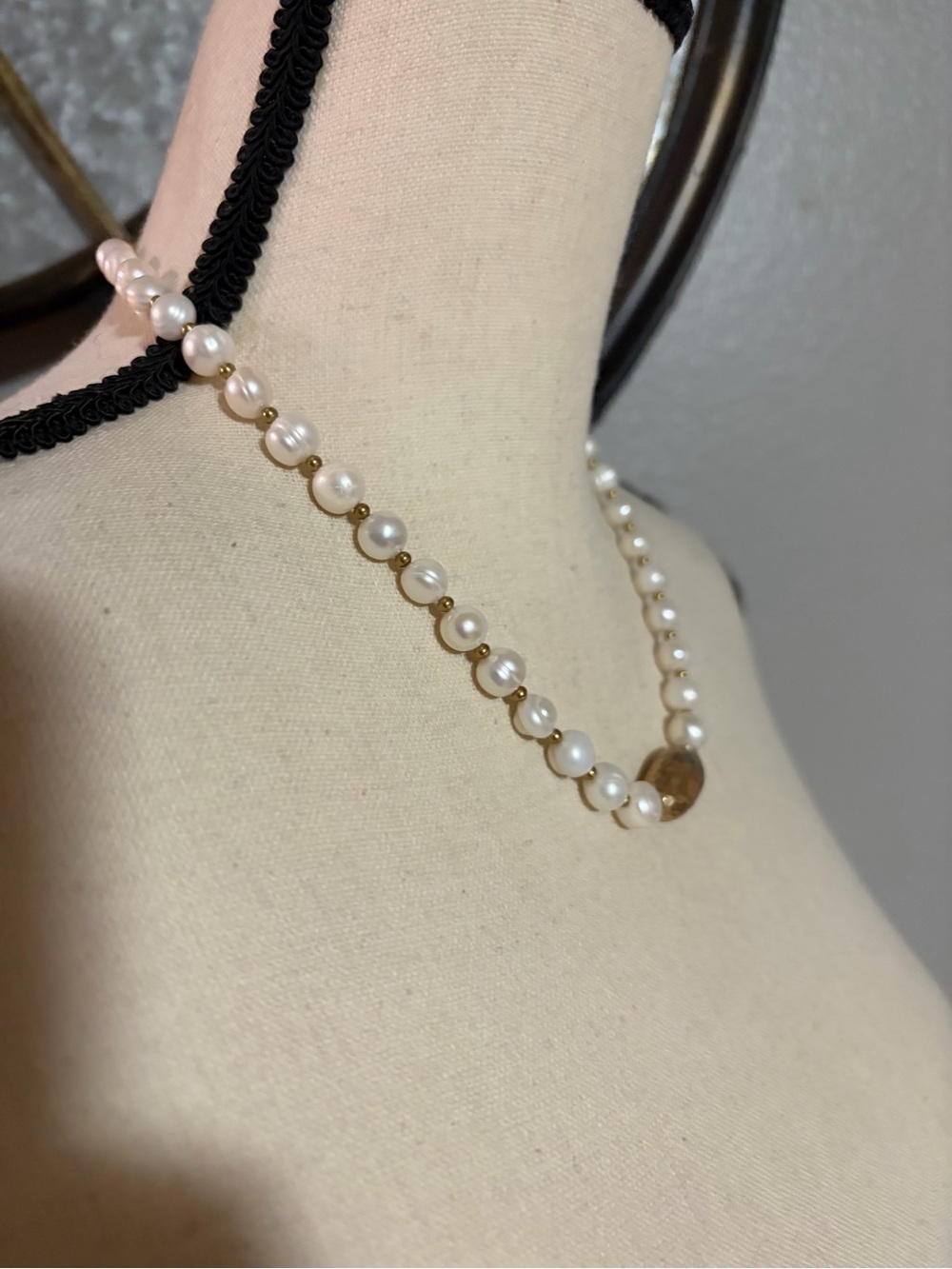 Pearl and Gold Bead Statement Necklace - White Pearls - Picture 3 of 6